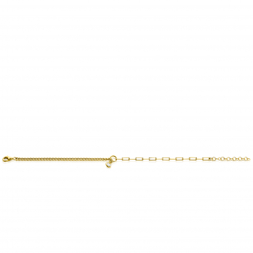 ZINZI Gold Plated Sterling Silver Bracelet with 2 Trendy Chains Combined: Curb and Paperclip Chain. With a Dangling White Zirconia 17-20cm ZIA2480