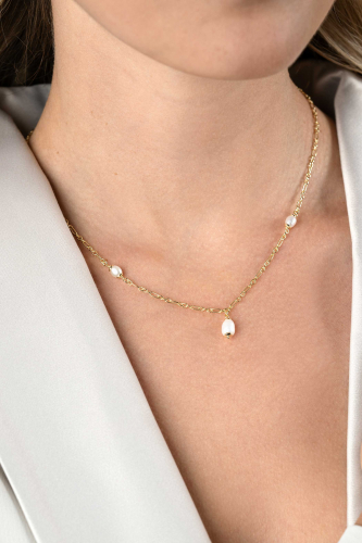 ZINZI gold plated silver chain necklace with three oval white freshwater pearls 40-45cm ZIC2588