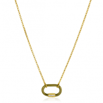 ZINZI Gold Plated Silver Chain Necklace 45cm Oval Pendant Olive Green Enamel And White Zirconias ZIC2374