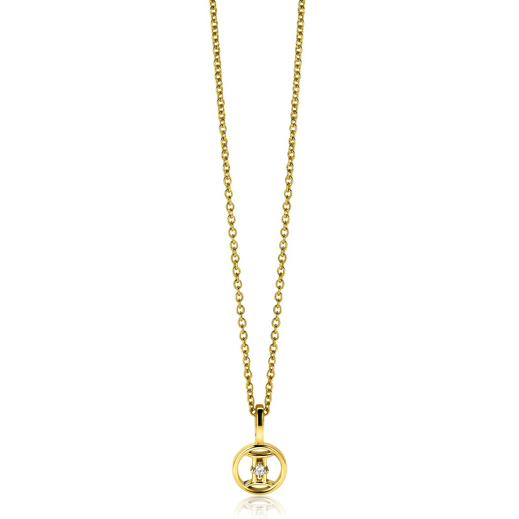 9mm ZINZI gold plated silver Gemini zodiac sign pendant set with white zirconias ZIHY-TWE (without necklace)