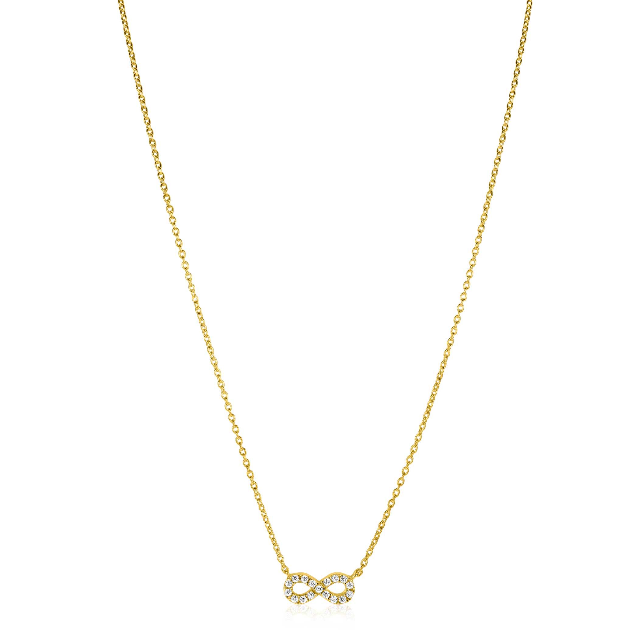 ZINZI gold plated silver necklace with Infinity sign fully set with white zirconia 42-45cm ZIC2597Y