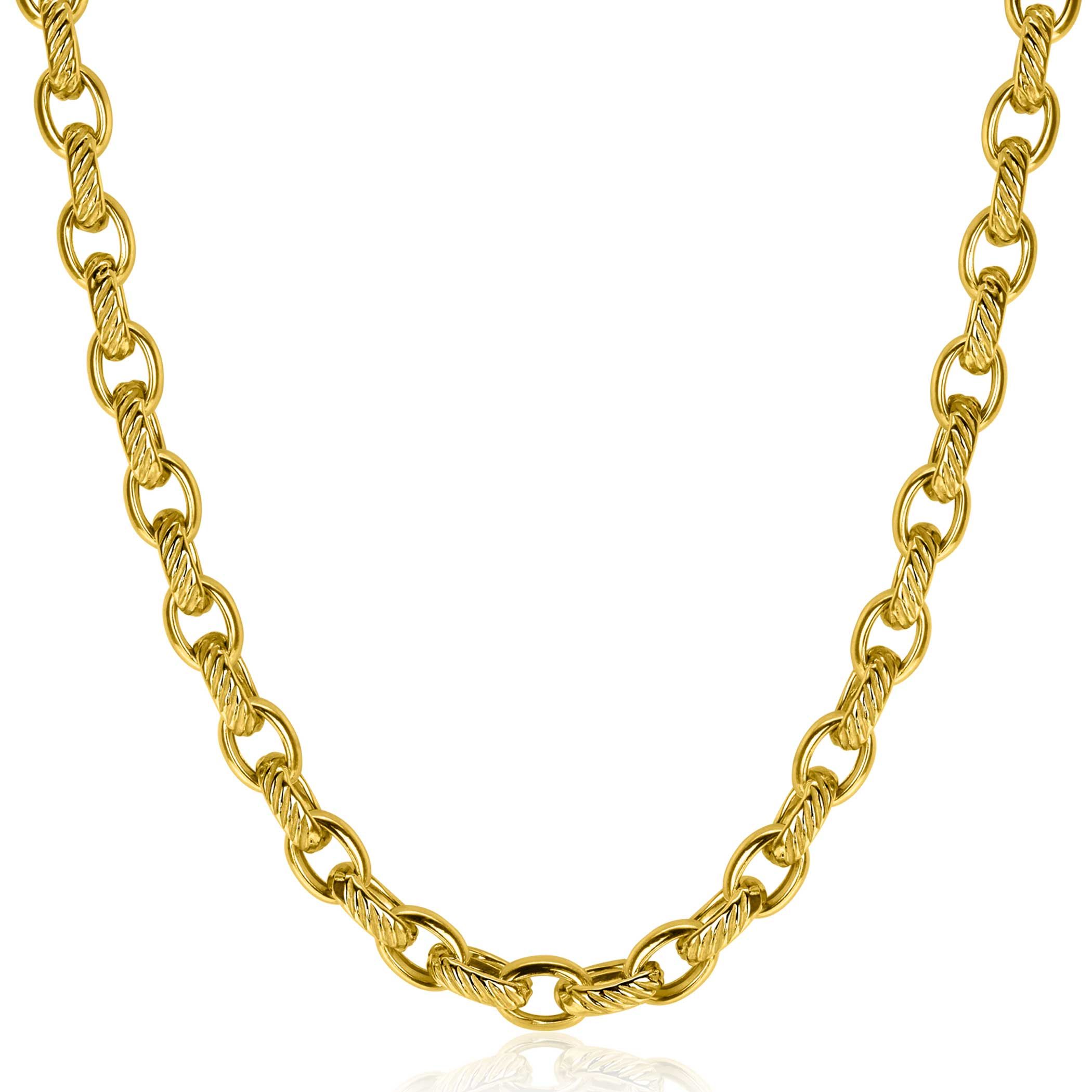 ZINZI gold plated silver wide chain necklace (6mm wide) with luxury jasseron links in smooth and worked finishes 45cm ZIC2638