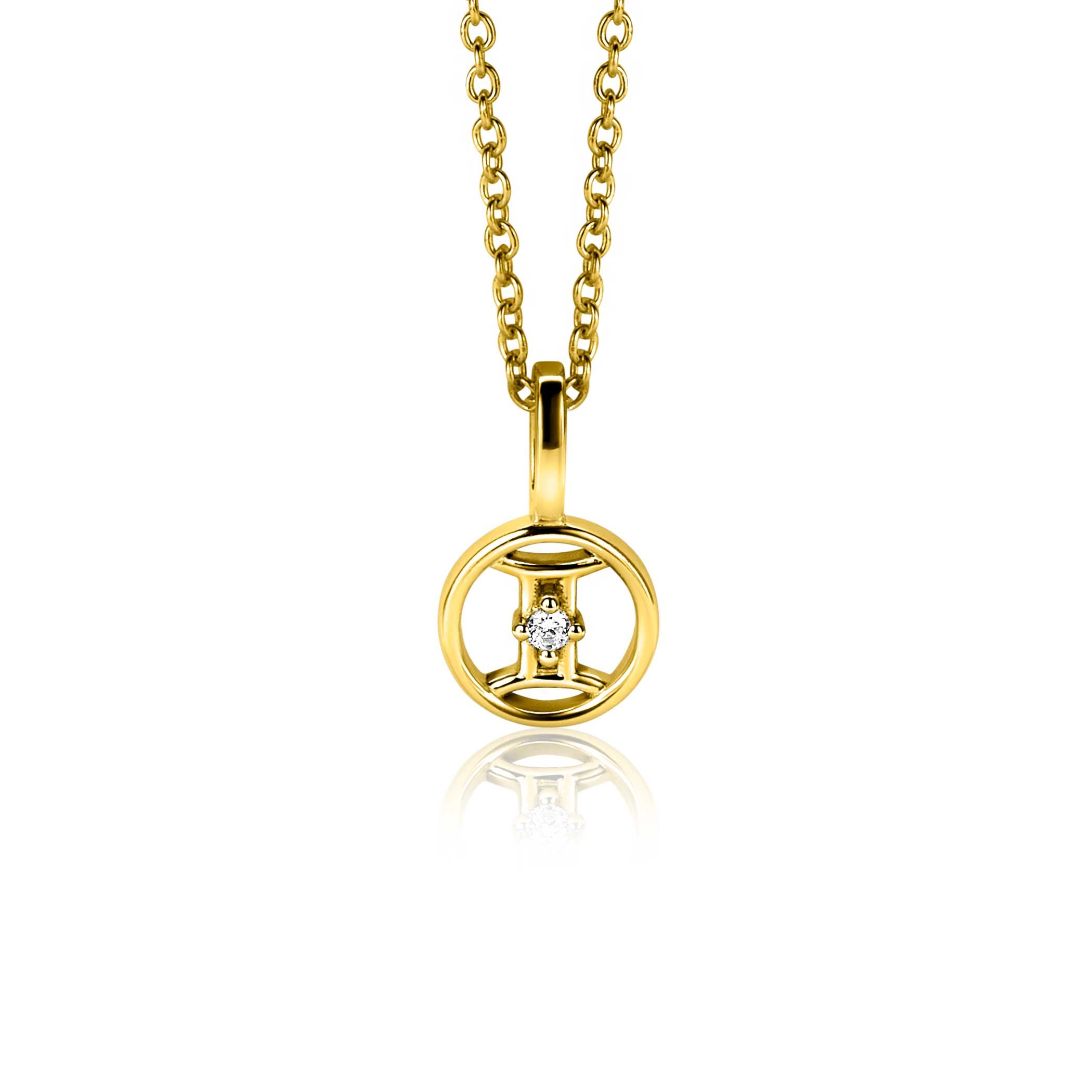 9mm ZINZI gold plated silver Gemini zodiac sign pendant set with white zirconias ZIHY-TWE (without necklace)