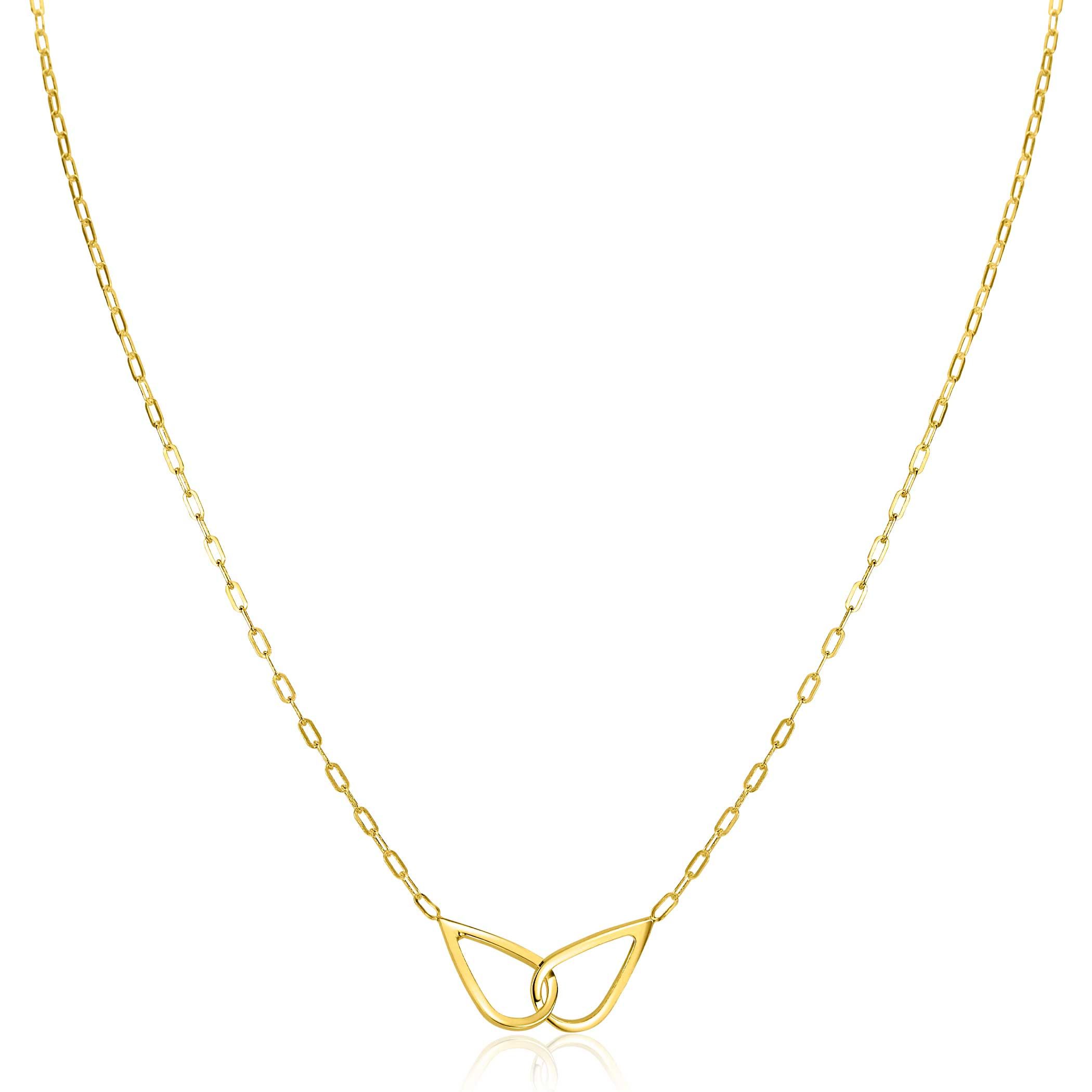 ZINZI gold plated silver necklace with paperclip links, with two droplet shapes beautifully connected in the middle 42-45cm ZIC2634