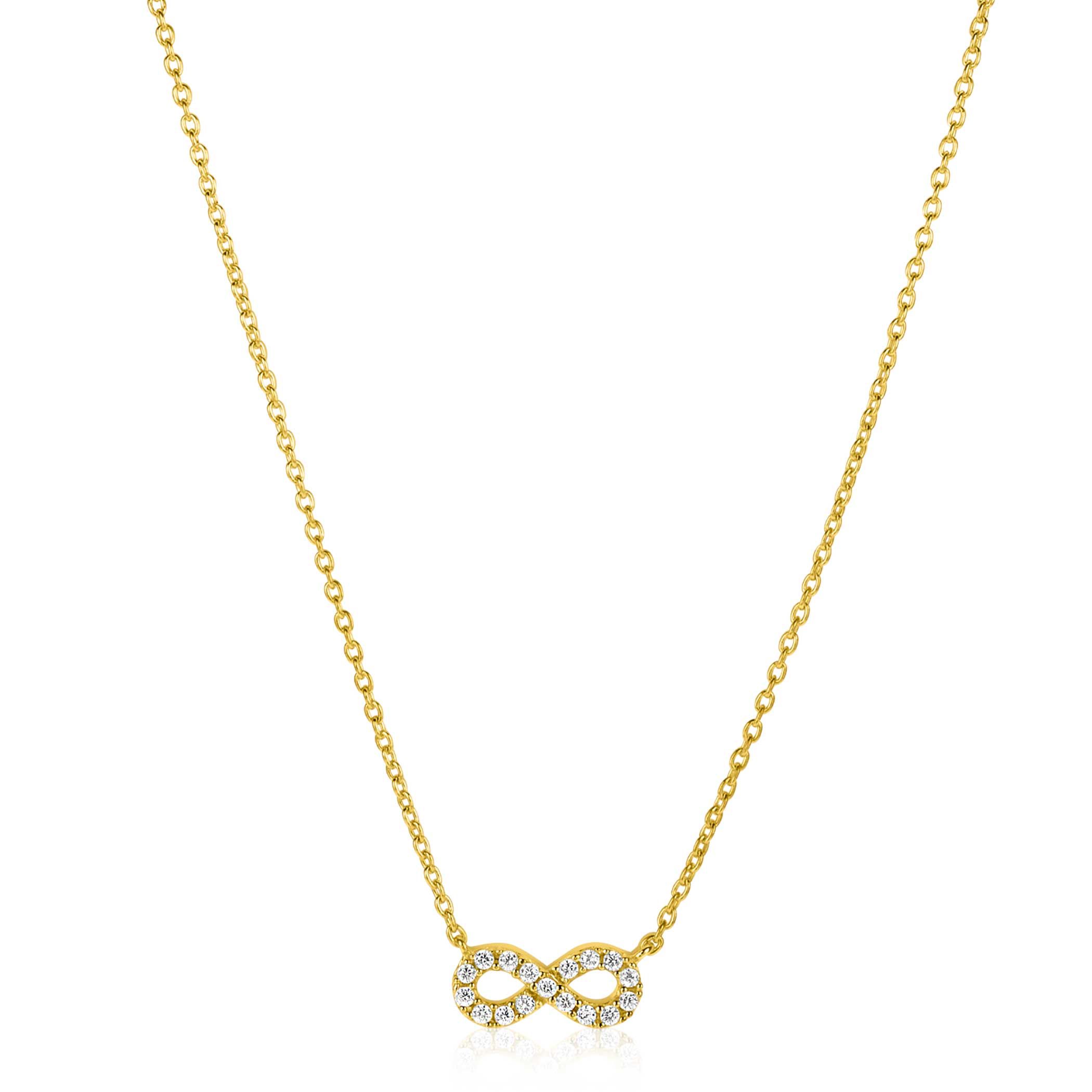 ZINZI gold plated silver necklace with Infinity sign fully set with white zirconia 42-45cm ZIC2597Y