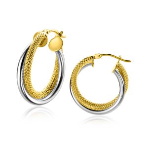 19mm ZINZI 14K Gold Bicolor Hoop Earrings 2 Intertwined Tubes ZGO336