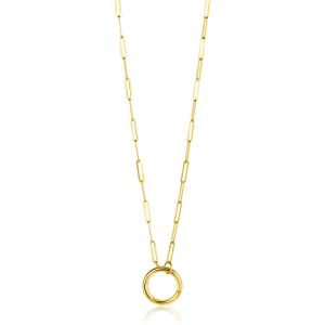 ZINZI Gold 14 karat gold paperclip necklace with a striking round front clasp, to which you can attach charms 45cm ZGC493
