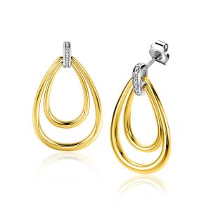 28mm ZINZI Gold Plated Sterling Silver Oval Earrings White Zirconia ZIO2489Y