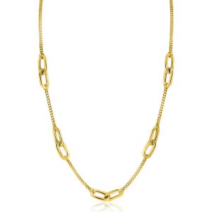 ZINZI Gold Plated Sterling Silver Necklace Curb Chains Combined with Larger Oval Chains 42-45cm ZIC2412G