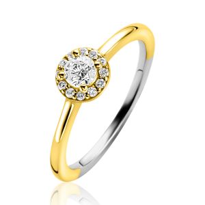 ZINZI gold-plated silver entourage engagement ring set with white zirconia and a small heart on the side ZIR2697Y