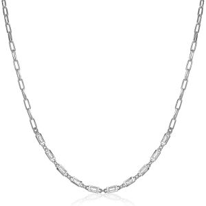 ZINZI Sterling Silver Necklace with Paperclip Chains and Rectangular Baguette White Zirconias 45cm ZIC1993