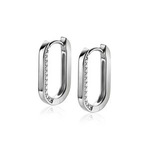 20mm ZINZI Sterling Silver Hoop Earrings Oval Shape White Zirconias ZIO2319