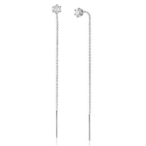 80mm ZINZI silver threader earrings with 5mm white zirconia chaton setting and graceful chain ZIO2576
