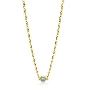 ZINZI Gold Plated Sterling Silver Curb Chain Necklace with Square Setting with Indigo Blue Color Stone 40-45cm ZIC2417G