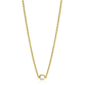 ZINZI gold plated silver gourmet necklace with square setting white zirconia 40-45cm ZIC2417Y
