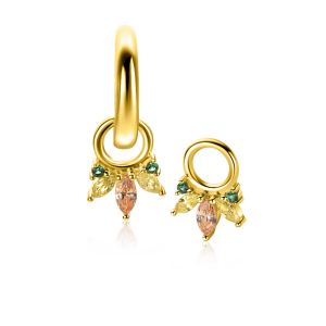 10mm ZINZI gold plated silver charm earrings with five playful settings in descending size, set with champagne, peridot and dark green gemstones ZICH2633GC (without hoops earrings)