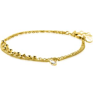 ZINZI Gold Plated Sterling Silver Multi-look Bracelet with Round Setting with White Zirconia and Beads 16,5-19cm ZIA2520Y