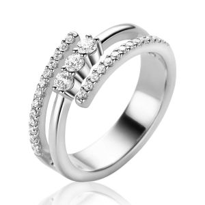 ZINZI silver multi-look ring (8mm wide) with 3 rows, set with white zirconias ZIR2645