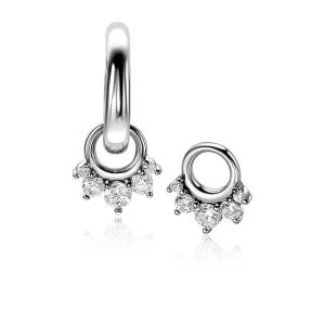 9mm ZINZI silver charm earrings with five round settings in descending size, set with white zirconias ZICH2632 (without hoops earrings)