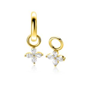 13mm ZINZI gold plated silver charm earrings with flower set with 4 drop-shaped zirconias ZICH2624 (without hoop earrings)