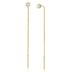 80mm ZINZI gold plated silver threader earrings with 5mm white zirconia chaton setting and graceful chain ZIO2576Y
