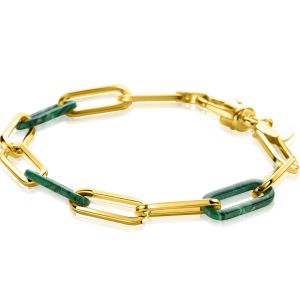 ZINZI Gold Plated Sterling Silver Bracelet Paperclip Chain with 3 Trendy Chains in Malachite Green 19cm ZIA2548