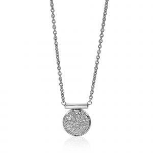 ZINZI Sterling Silver Chain Necklace Round Pendant White Zirconias 45cm ZIC1960