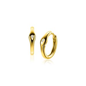 15mm ZINZI gold plated silver hoops organically shaped, set with white zirconia and with luxury hinge closure ZIO2628