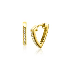 14mm ZINZI gold plated silver hoops in triangular shape set with white zirconia ZIO2607