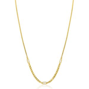 ZINZI Gold Plated Sterling Silver Necklace with Curb Chains in Different Sizes Combined with 3 Rectangular Baguette Cut Zirconias 42-45cm ZIC2410