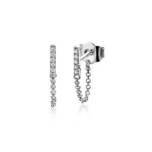 ZINZI Sterling Silver Stud Earrings Bar White with Chain ZIO1764