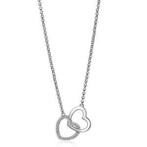 ZINZI Sterling Silver Necklace with 2 Connected Hearts and White Zirconias 45cm ZIC1736