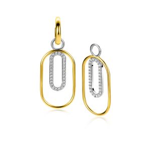 32mm ZINZI Gold Plated Sterling Silver Oval Earrings Pendants Set with White Zirconias ZICH2329 (excl. hoop earrings)