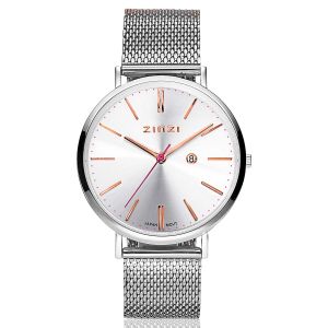 ZINZI Retro Watch Silver and Rose Gold Colored Dial Silver Colored Stainless Steel Case and Mesh Strap 38mm  ZIW412M