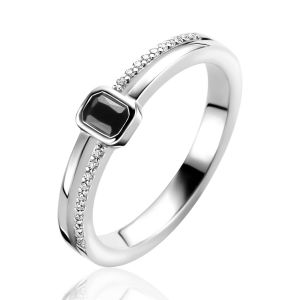 ZINZI silver multi-look ring with rectangular bezel setting 5mm and two rows. Set with black zirconias ZIR2626Z