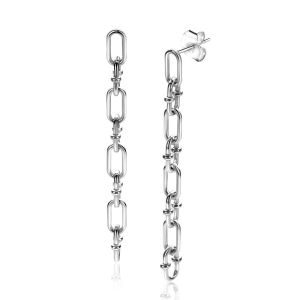 39mm ZINZI silver stud earrings with long link chain decorated with playful silver beads ZIO2586