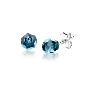 6mm ZINZI silver ear studs with blue bead ZIO1317B
