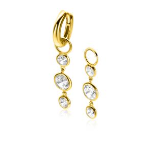 24mm ZINZI gold plated silver charm earrings with 3 dangling white round zirconias ZICH2593Y (without hoops earrings)