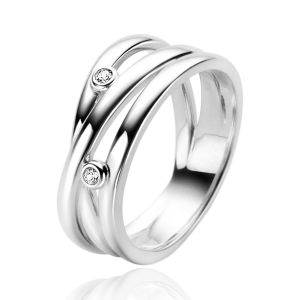 ZINZI Sterling Silver Crossover Ring with 3 Smooth Rows and White Zirconias ZIR2571