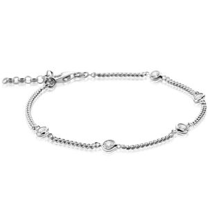 ZINZI Sterling Silver Curb Chain Bracelet Round Settings with White Zirconia ZIA2263