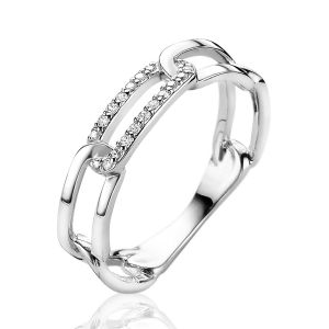 ZINZI Sterling Silver Chain Ring with Paperclip Chain White Zirconia ZIR2116