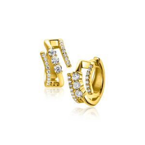 16mm ZINZI gold plated silver multi-look hoop earrings with 3 rows, set with white zirconias 9mm wide with luxury hinge closure ZIO2645Y