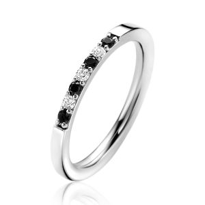 ZINZI Sterling Silver Stackable Ring 2mm width Black Color Stones and White Zirconias ZIR2559Z