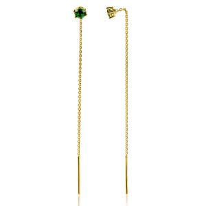 80mm ZINZI gold plated silver threader earrings with 5mm green stone chaton setting and graceful chain ZIO2576GG
