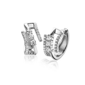 16mm ZINZI silver multi-look hoop earrings with 3 rows, set with white zirconias 9mm wide with luxury hinge closure ZIO2645