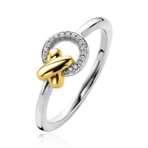 ZINZI Sterling Silver Ring with Gold Plated Cross and Round White Zirconia ZIR2260