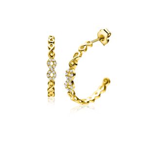 21mm ZINZI gold plated silver stud earrings half round set with Infinity links, 3mm wide ZIO2591