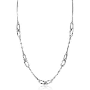 ZINZI Sterling Silver Necklace Curb Chains Combined with Larger Oval Chains 42-45cm ZIC2412