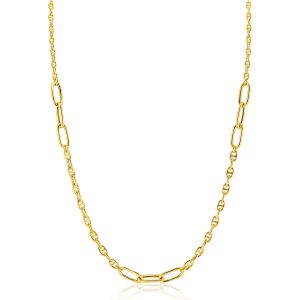 ZINZI Gold Plated Sterling Silver Marine Chain Necklace Combined with Larger Oval Chains 42-45cm ZIC2413G