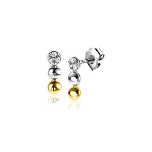 8mm ZINZI Sterling Silver Bicolor Stud Earrings 3 Beads ZIO2393